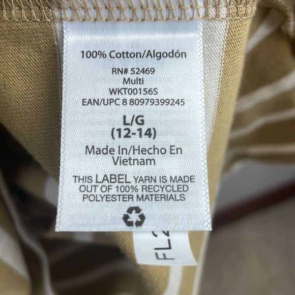 Free Assembly Women's Sailor T-Shirt SZ L Tan/White Stripe Quarter Length Sleeve - Picture 12 of 12